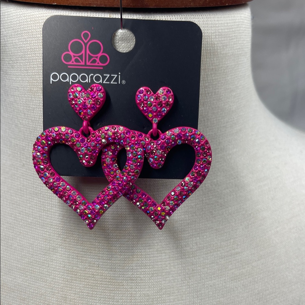 Paparazzi Vibrant Pink Heart Earrings BNWT
